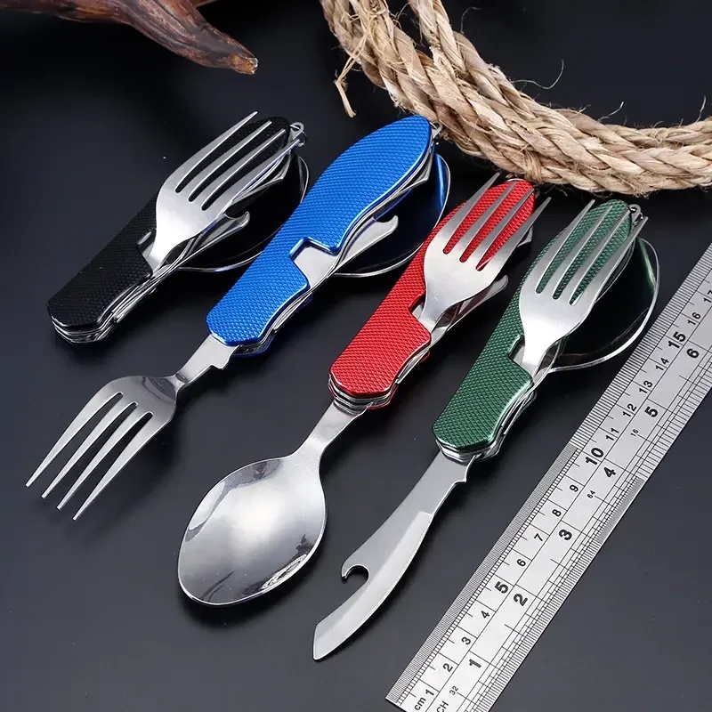 Outdoor Camping Dining Set - Sztućce ze stali nierdzewnej 4w1 do