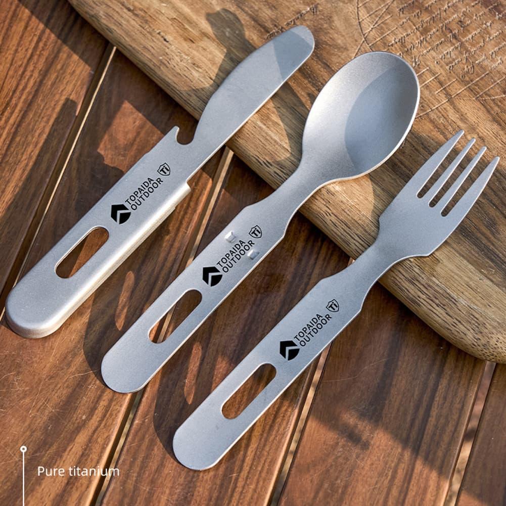 Outdoor Camping Dining Set - Zestaw 3 w 1: tytanowa widelec,